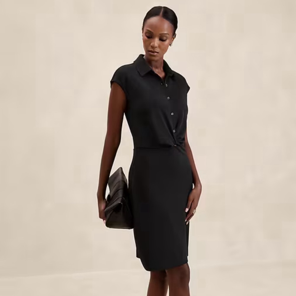 Banana Republic Cap Sleeve Knee Length Dress Black Size Large